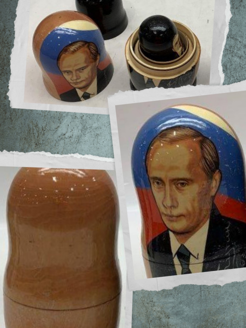 Russian Wooden Matryoshka Nesting Doll with Putin Portrait and Flag Colors